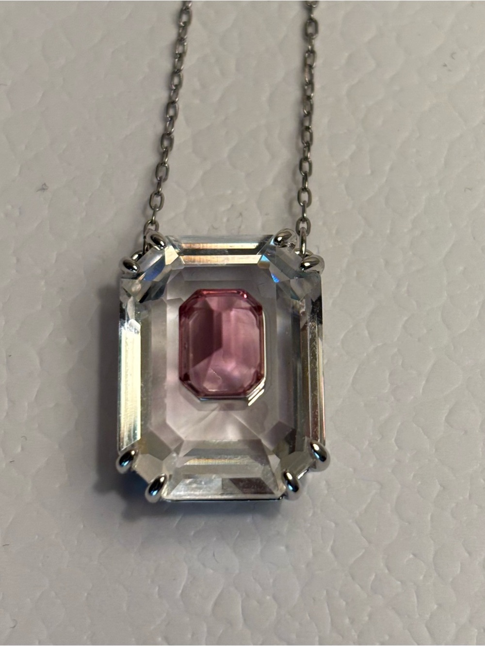 Swarovski Pink and Clear Crystal Pendant Necklace